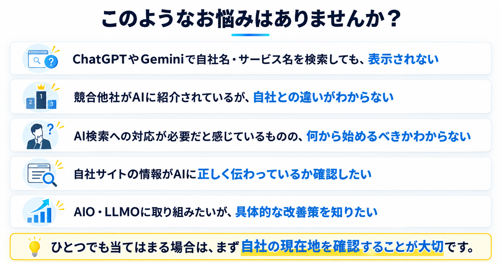 AI検索のお悩みチェック AI検索のお悩みチェック